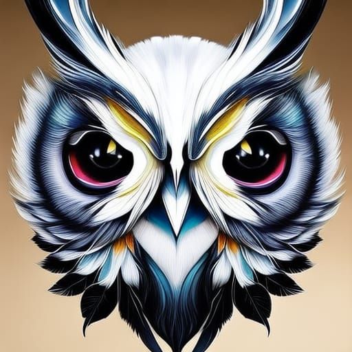 Adorable Chibi White Owl Portrait as Polychromatic Splash Ar...
