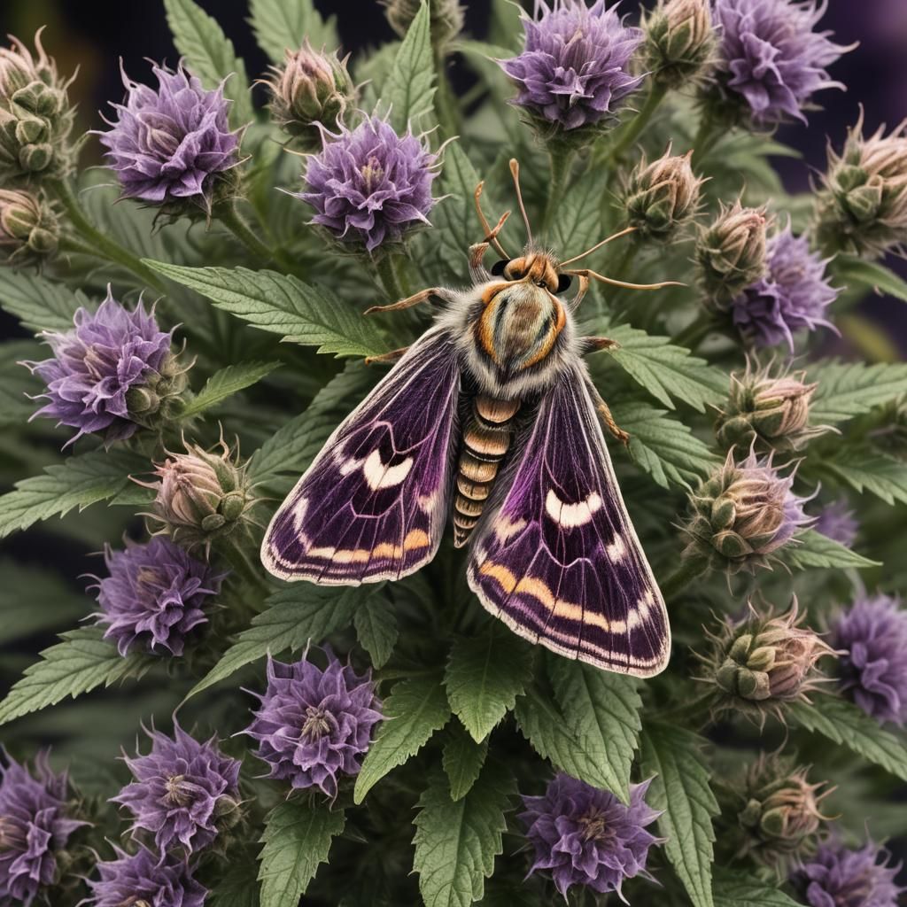 Detailed Macro Photo of Moth on Cannabis Flower