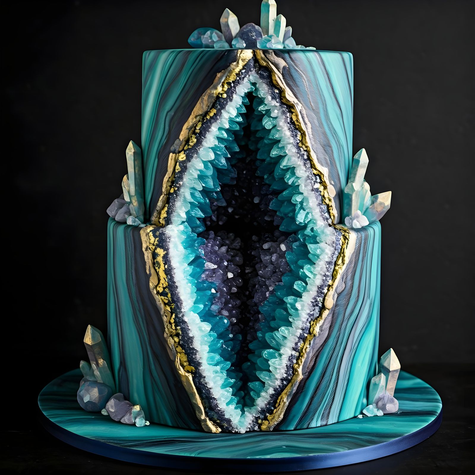 Extravagant Geode Cake with Shimmering Crystal Core