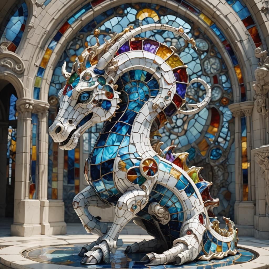 Biomechanical Stained Glass Hippocampus Under Stone Arch