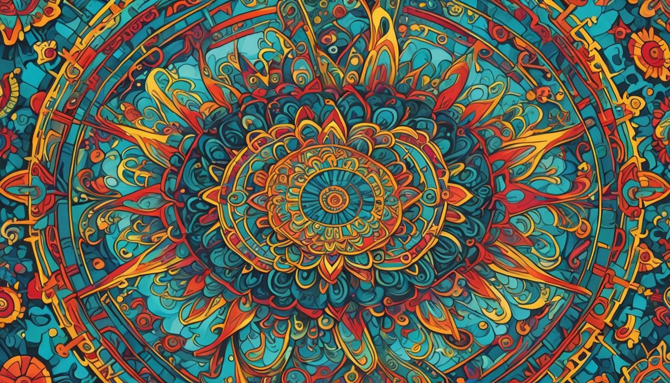 Psychedelic Mandala with Hand, Peter Max Style