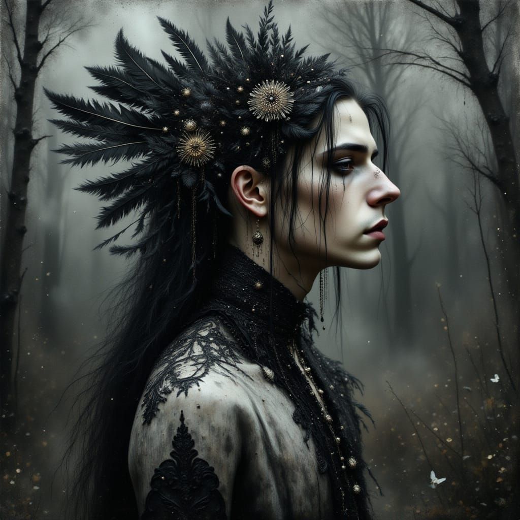 Gothic Forest Shaman: Watercolor Fantasy Portrait