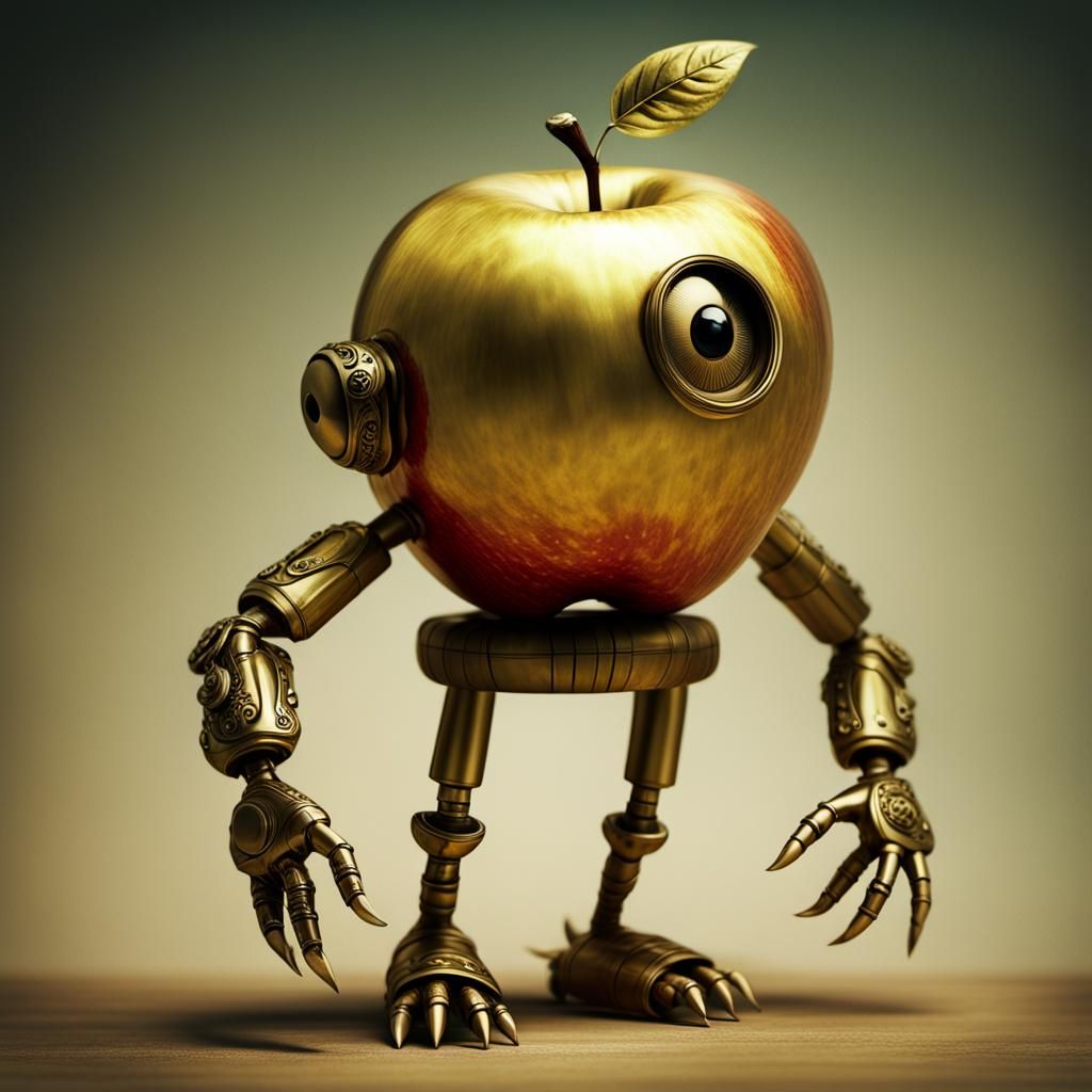 Brass Apple Character in Cinematic Style