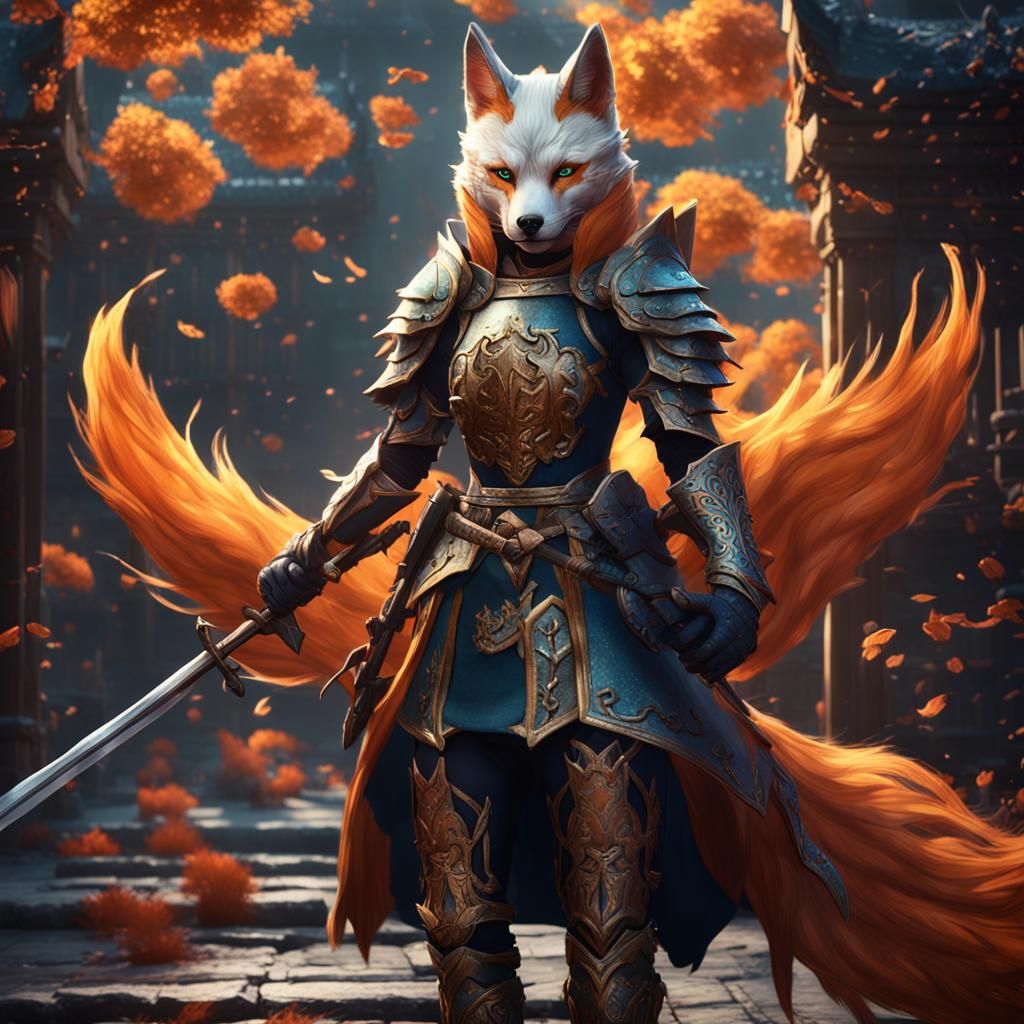 Detailed Female Kitsune Knight Concept Art