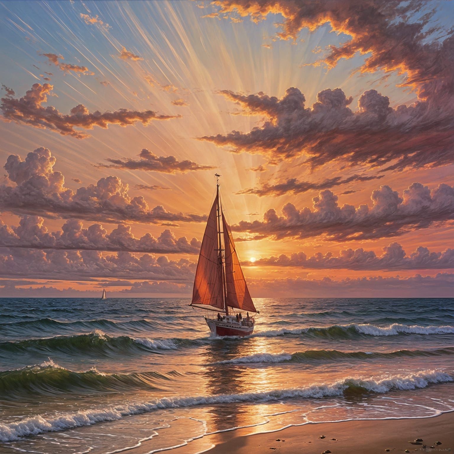 Ocean Sunset in Thomas Kinkade Style