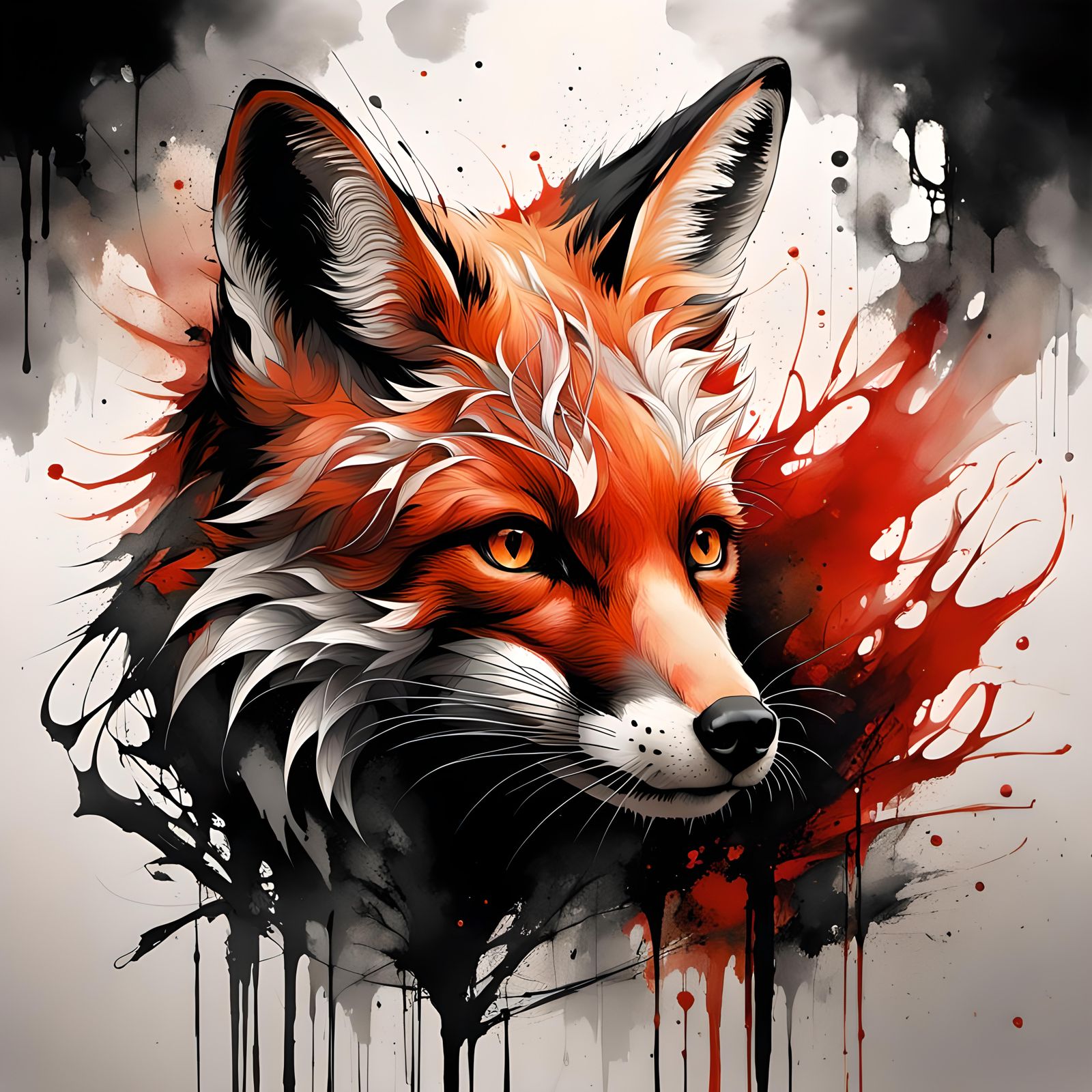 Fox Face Ink Art with Fractal Filigree