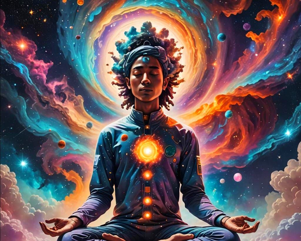 Cosmic Meditation: Holographic Astral Illustration