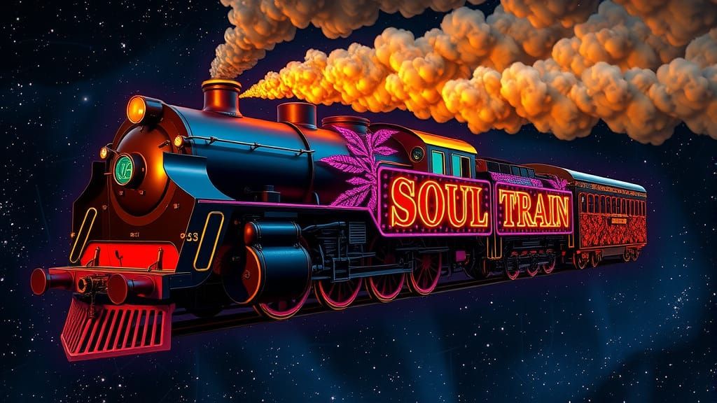 Cosmic Steam Locomotive in Vibrant, Psychedelic Hues