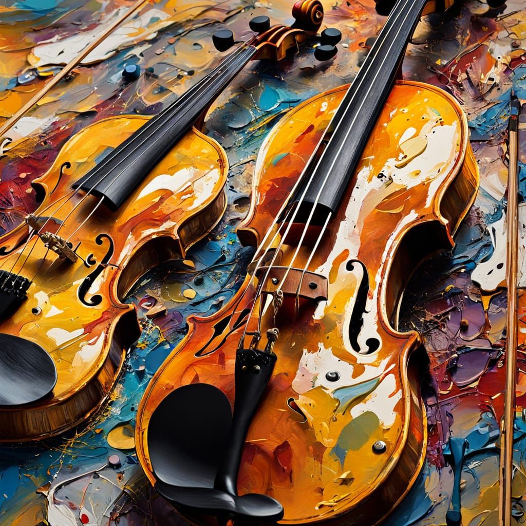 Abstract Expressionism: Violins in Golden Light