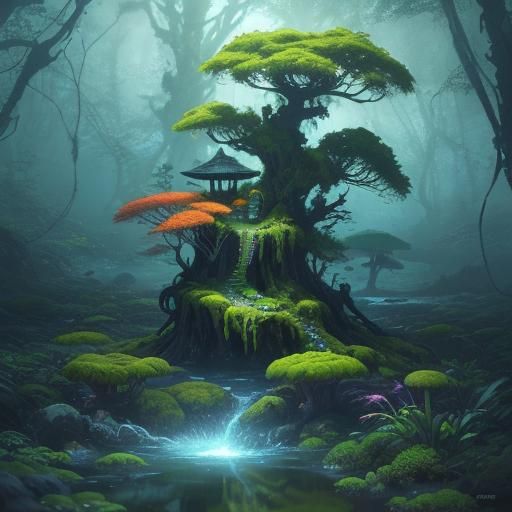 Mystical Water Droplet Reflecting Fantasy Realm: Anime 3D Ar...