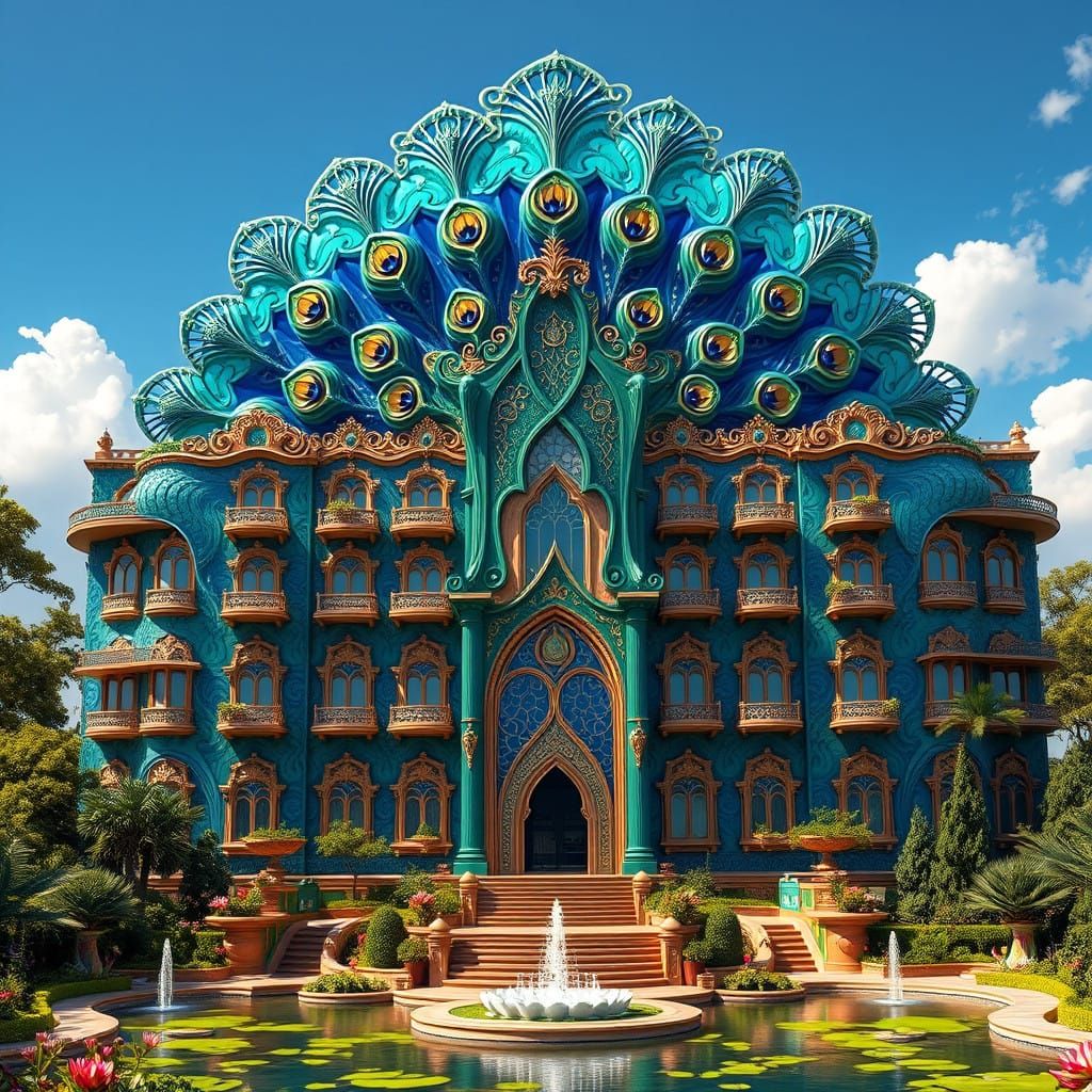 Majestic Peacock-Inspired Palace in Art Nouveau Style