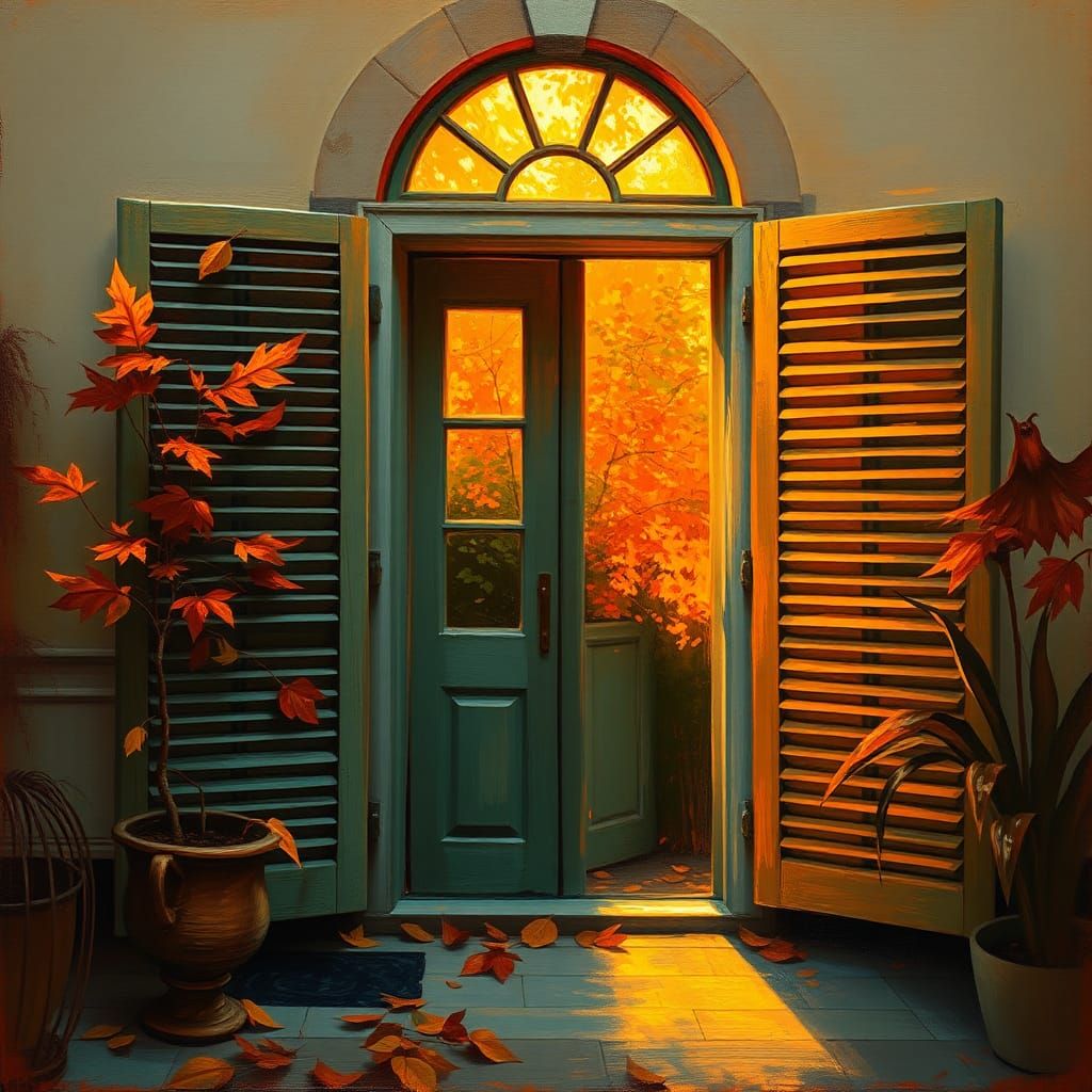 Eerie Light Through Shutters in Surrealist Style