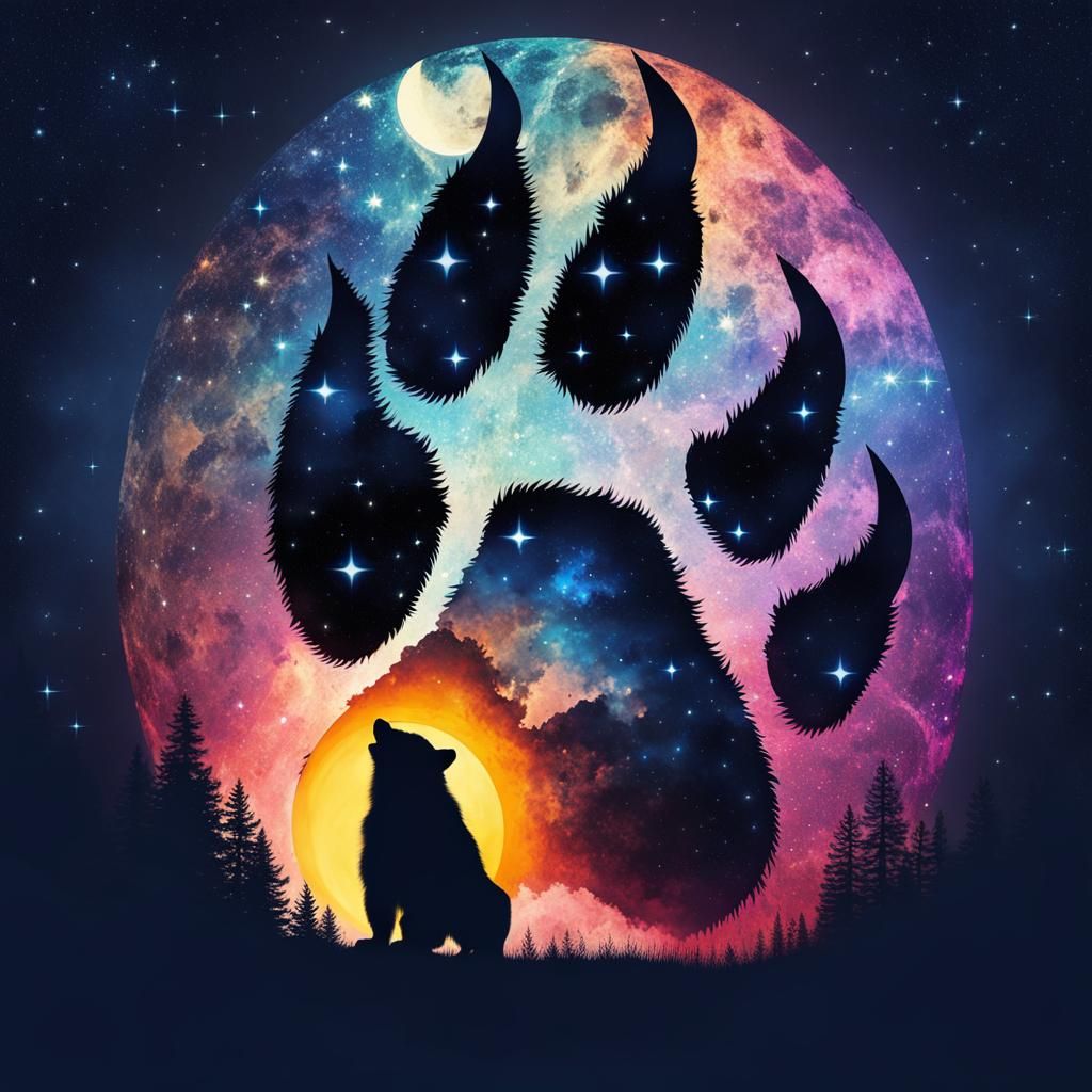Double Exposure Bear Paw Print in Anime Style