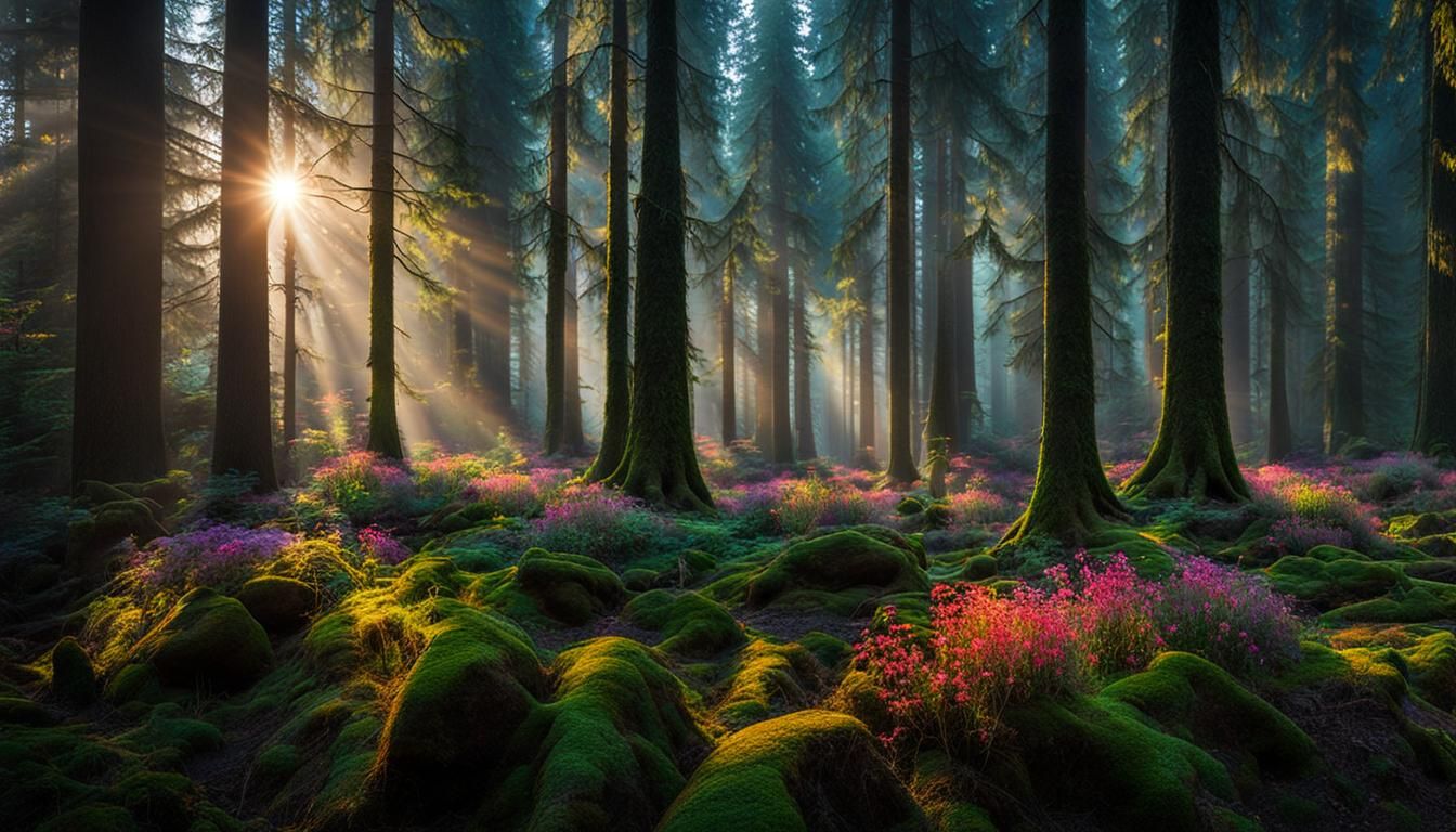 Lush Pacific Northwest Rainforest with Glowing Flora