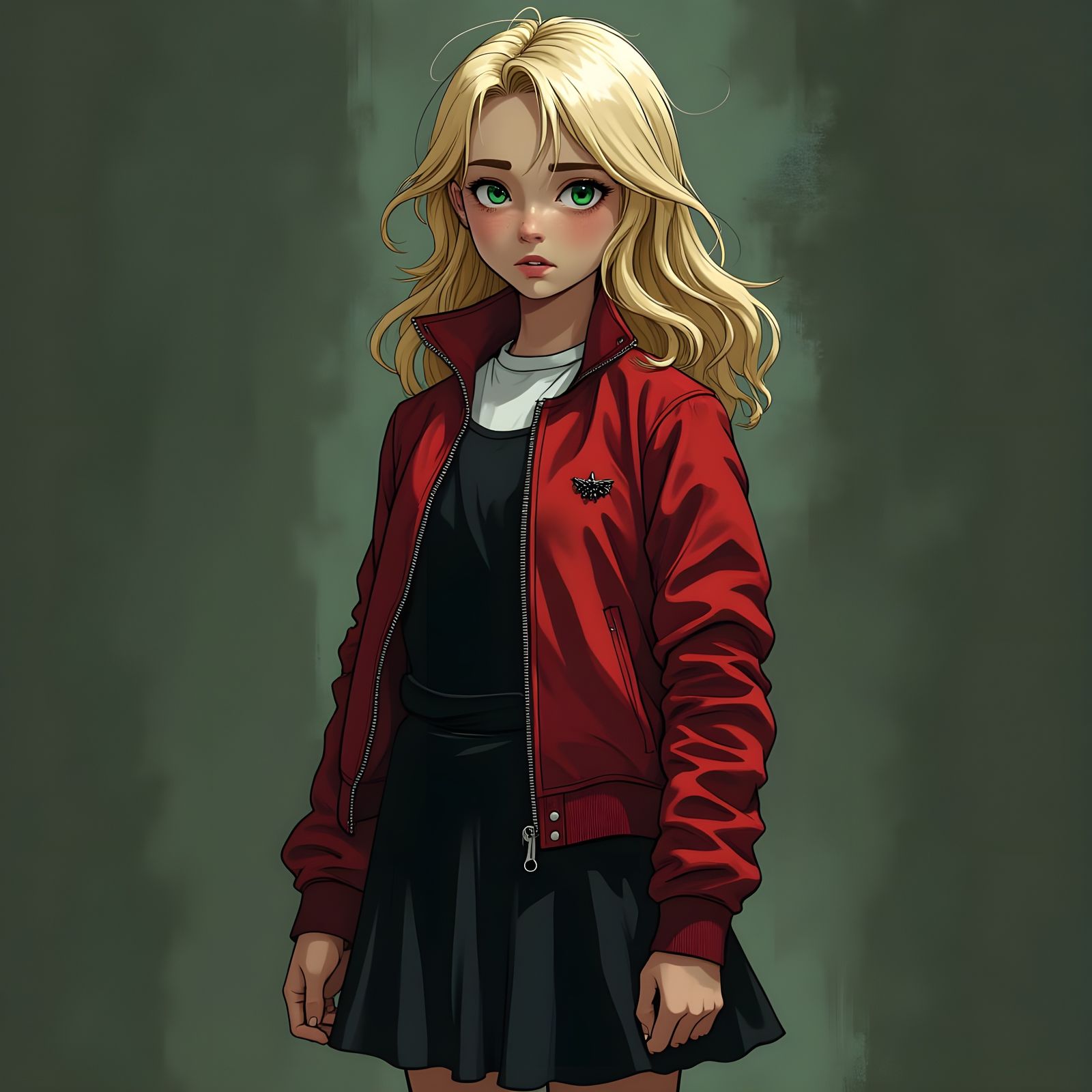 Determined Horror Maiden in Dark Attire