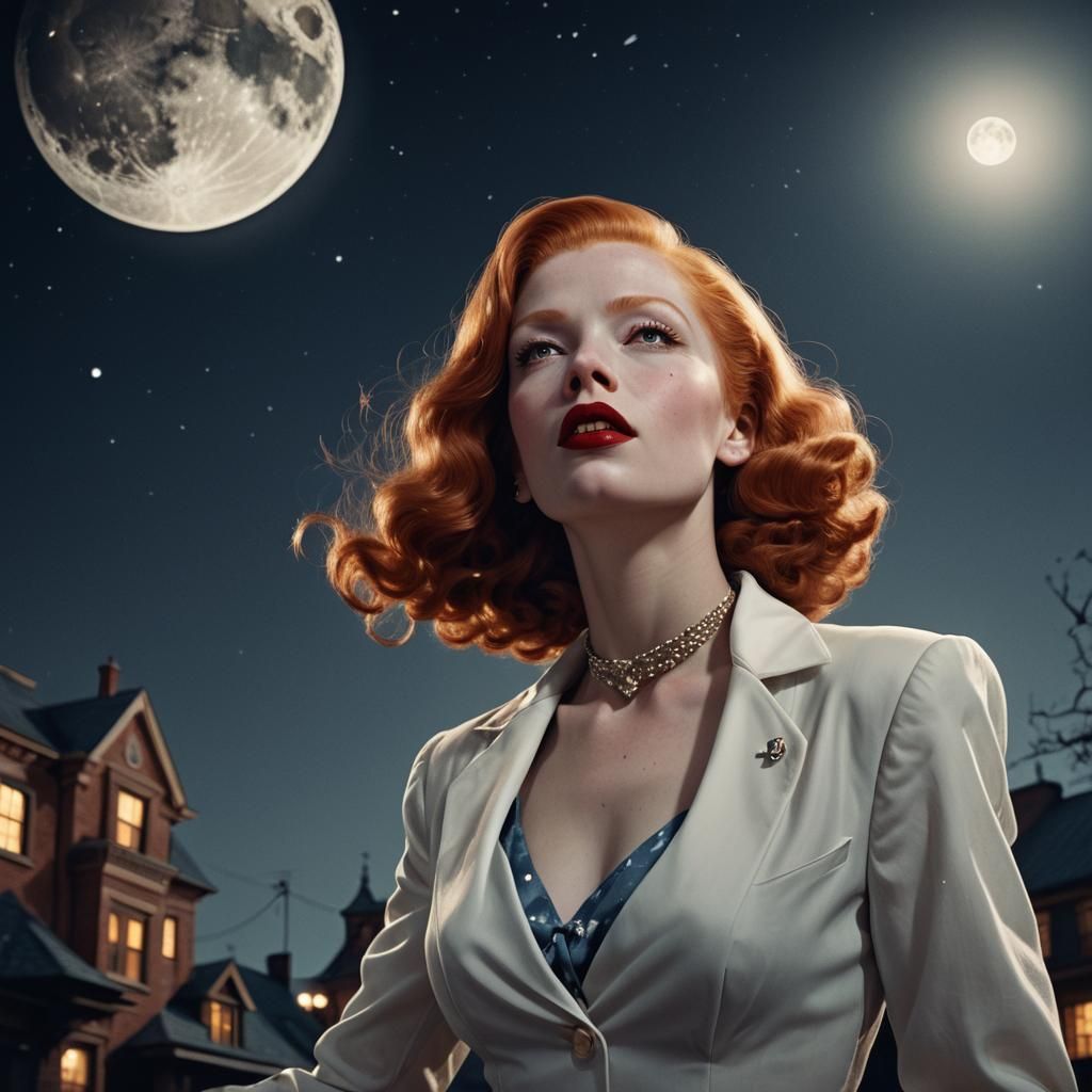 Albino Redhead Femme Fatale in Film Noir Style