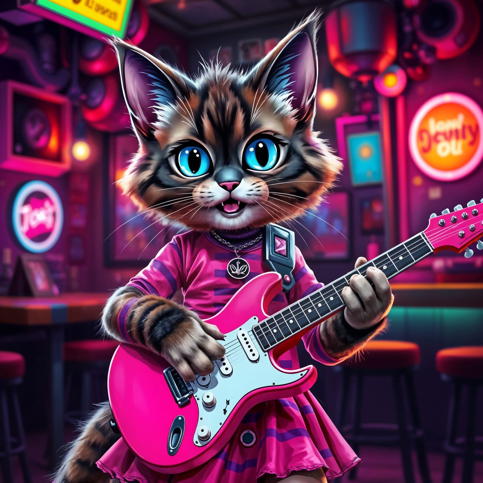 Cyberpunk Ragdoll Cat Shreds on Electric Guitar