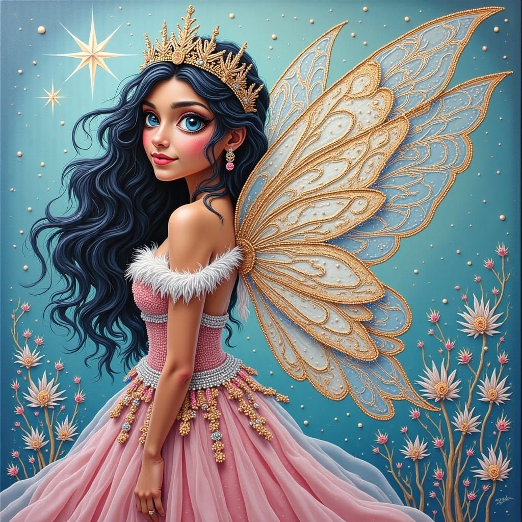 Beautiful Winter Fairy with Crown in Magical Painting