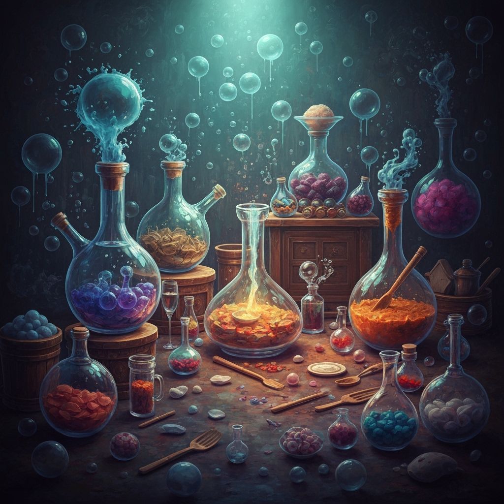 Magical Laboratory with Bubbling Potions and Mystical Ingred...