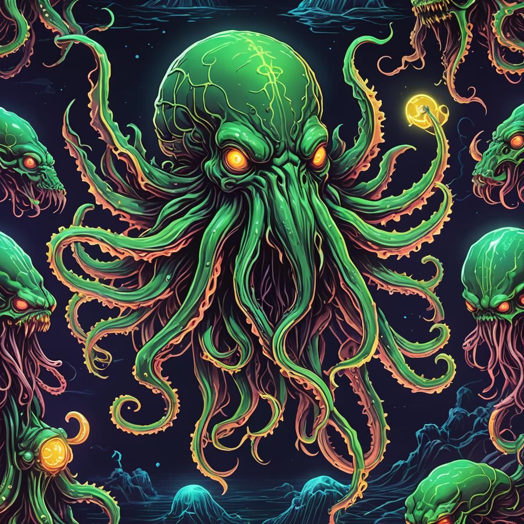 Neon Horror: Cthulhu Rises from the Deep