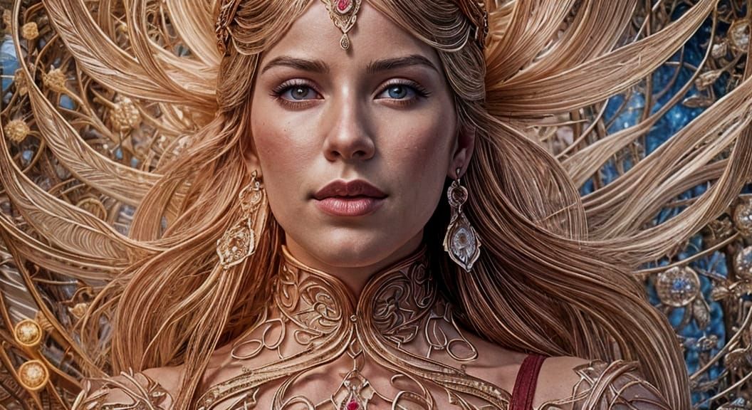 Ethereal Art Deco Portrait with Twisted Floral Patterns and ...