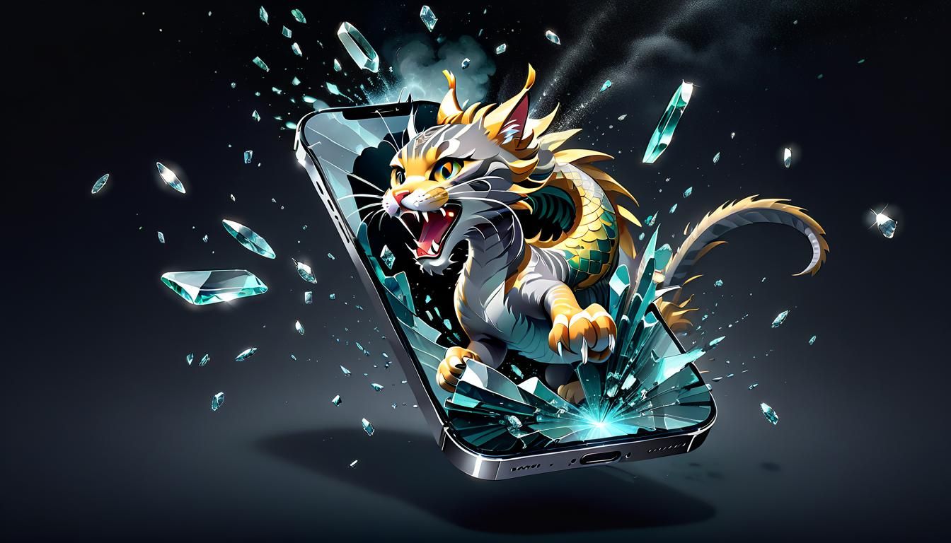 Chinese Dragon Emerges from Phone Screen in Watercolour Styl...