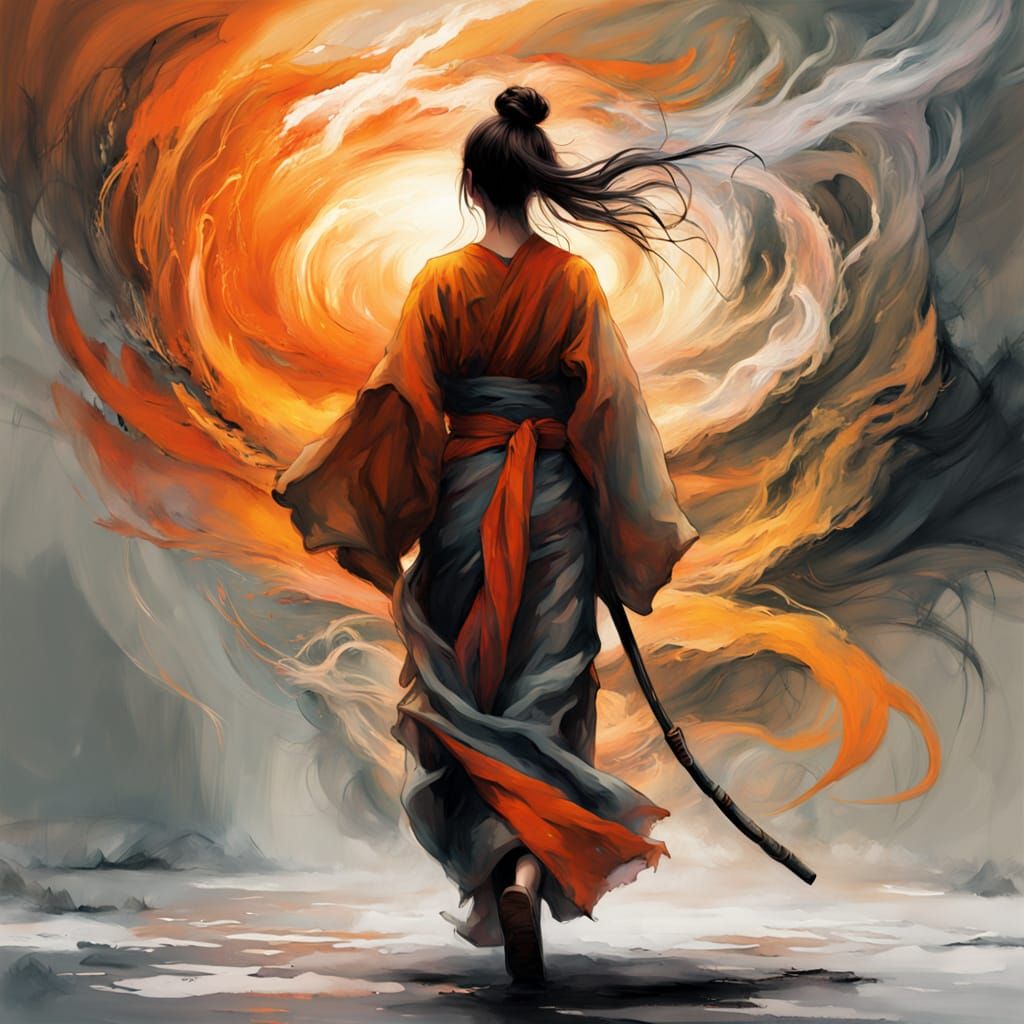 Female Ronin Monk in Ethereal Landscape Digital Painting