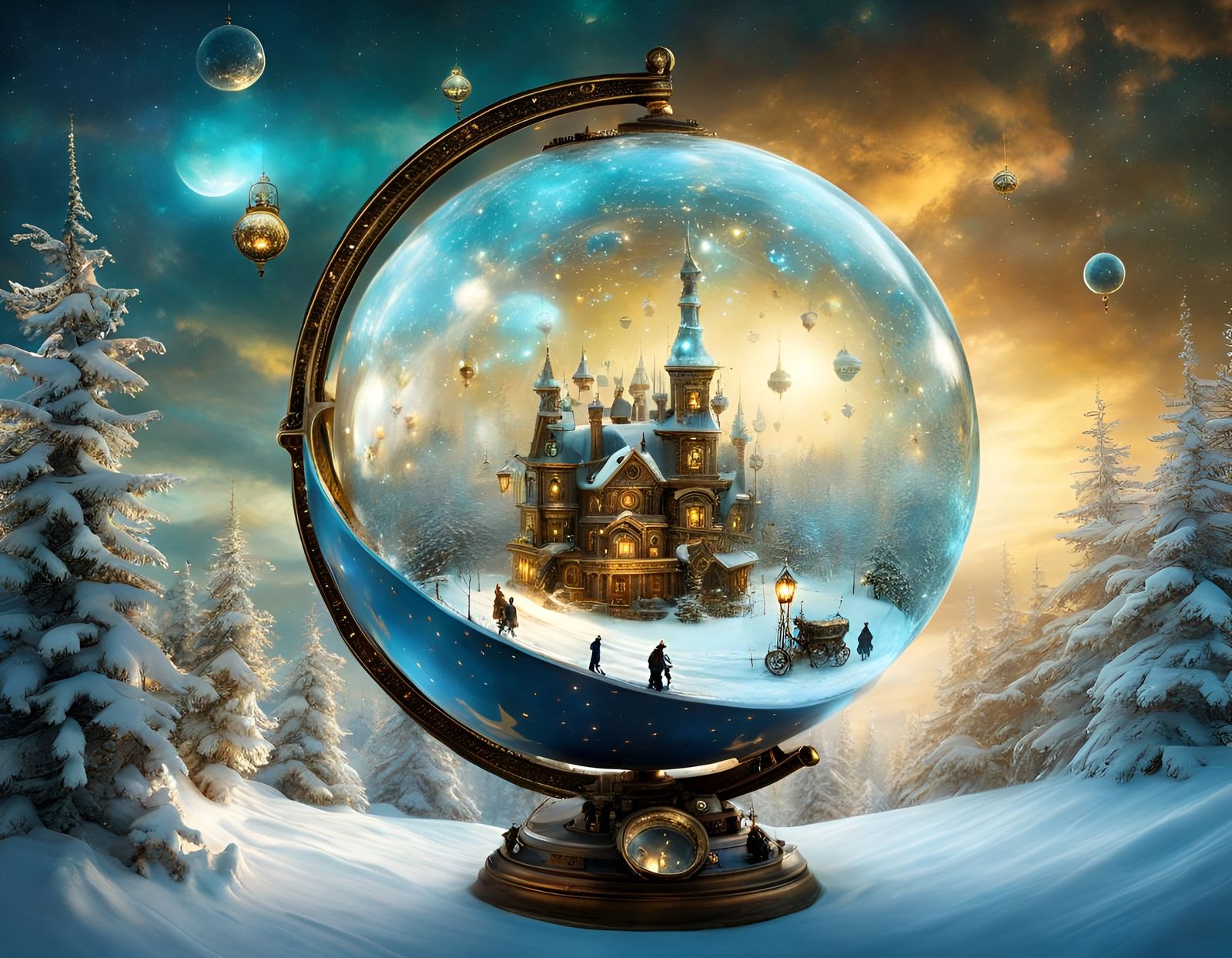 Steampunk Winter Wonderland in Glass Globe