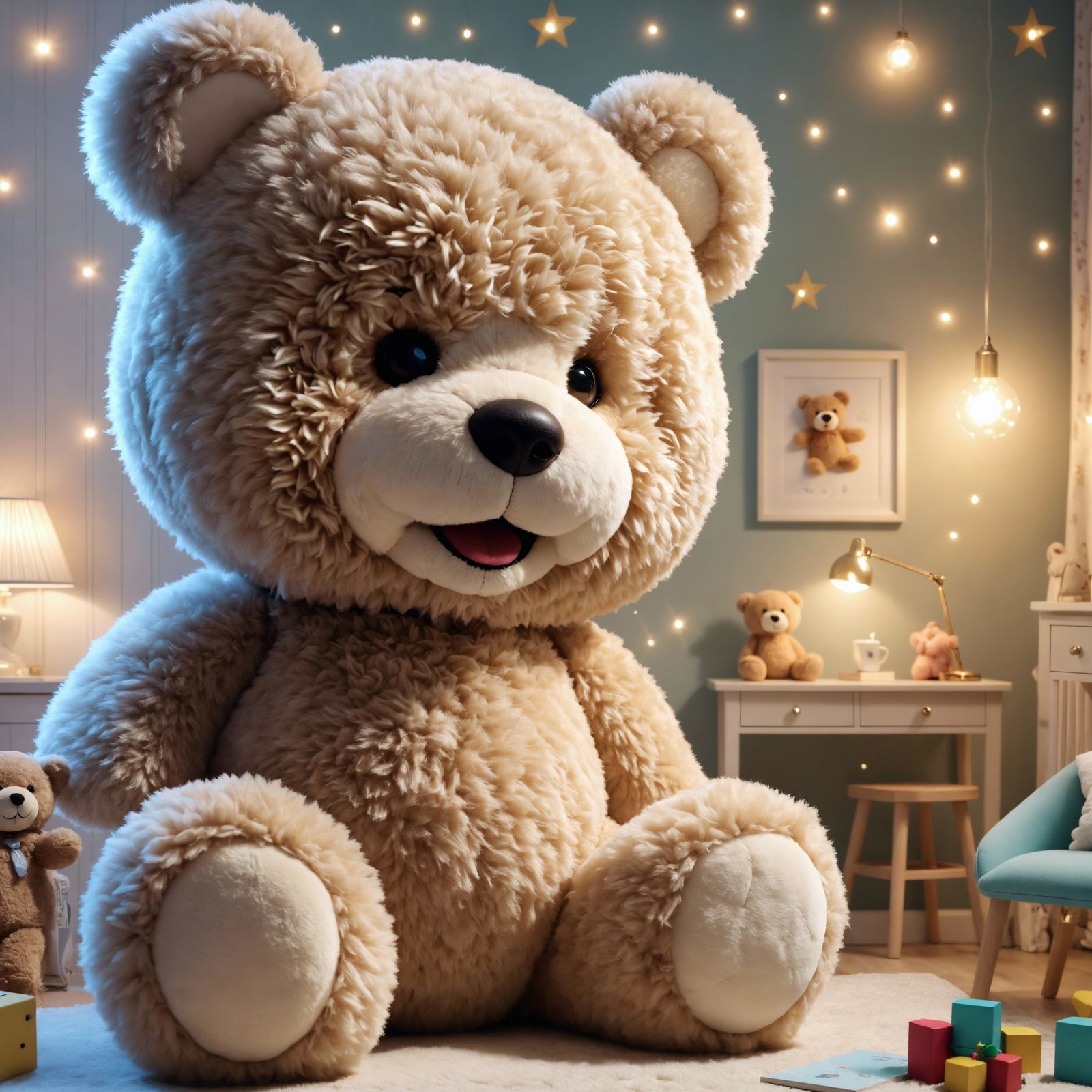 Charming Teddy Bear Illustration in Cozy Room