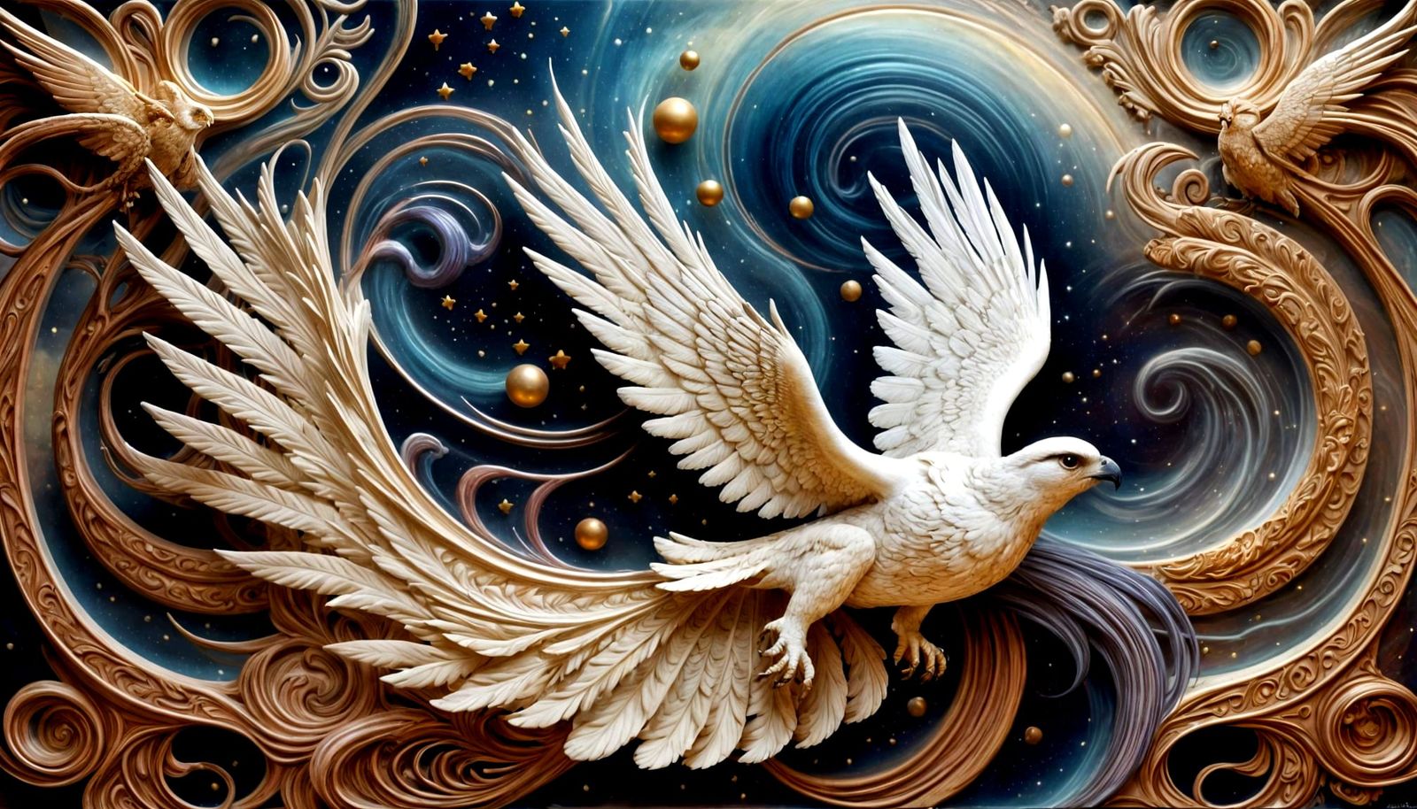 Ethereal White Falcon Relief in Sfumato Style