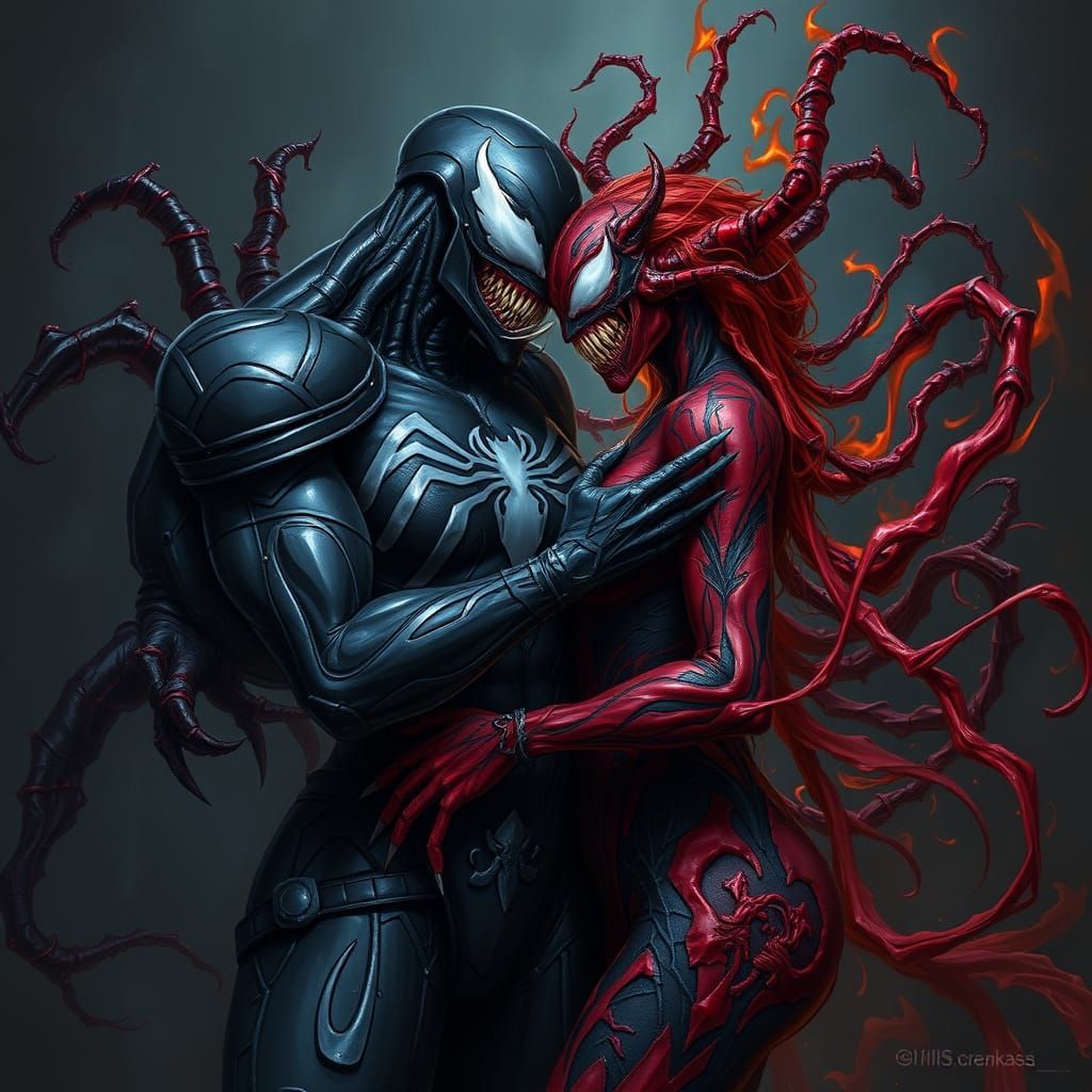Voluptuous Female Venom and Carnage Embrace