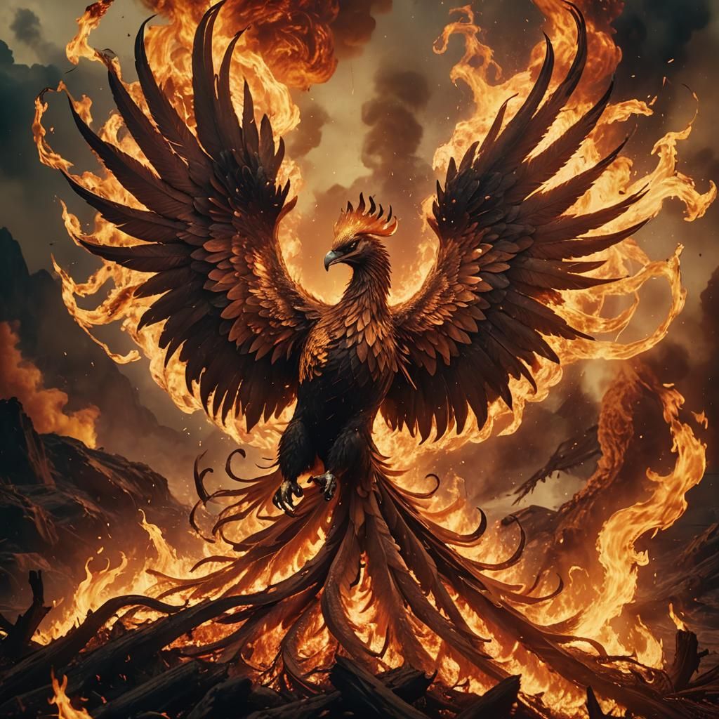 Blazing Phoenix Rising from Flames in Cinematic Style