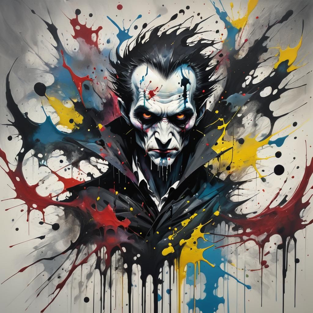Splattered Ink Vampire in Abstract Surrealism