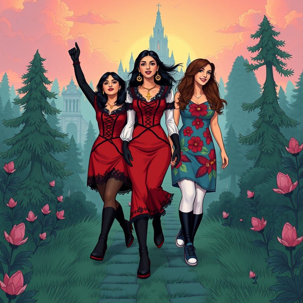 Friends in Emerald Forest: Comic Book Art Style