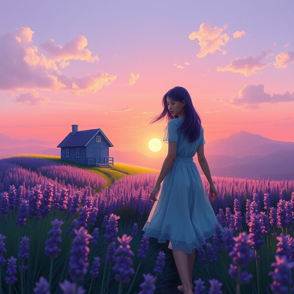 Lavender Field: A Romantic Oil Painting