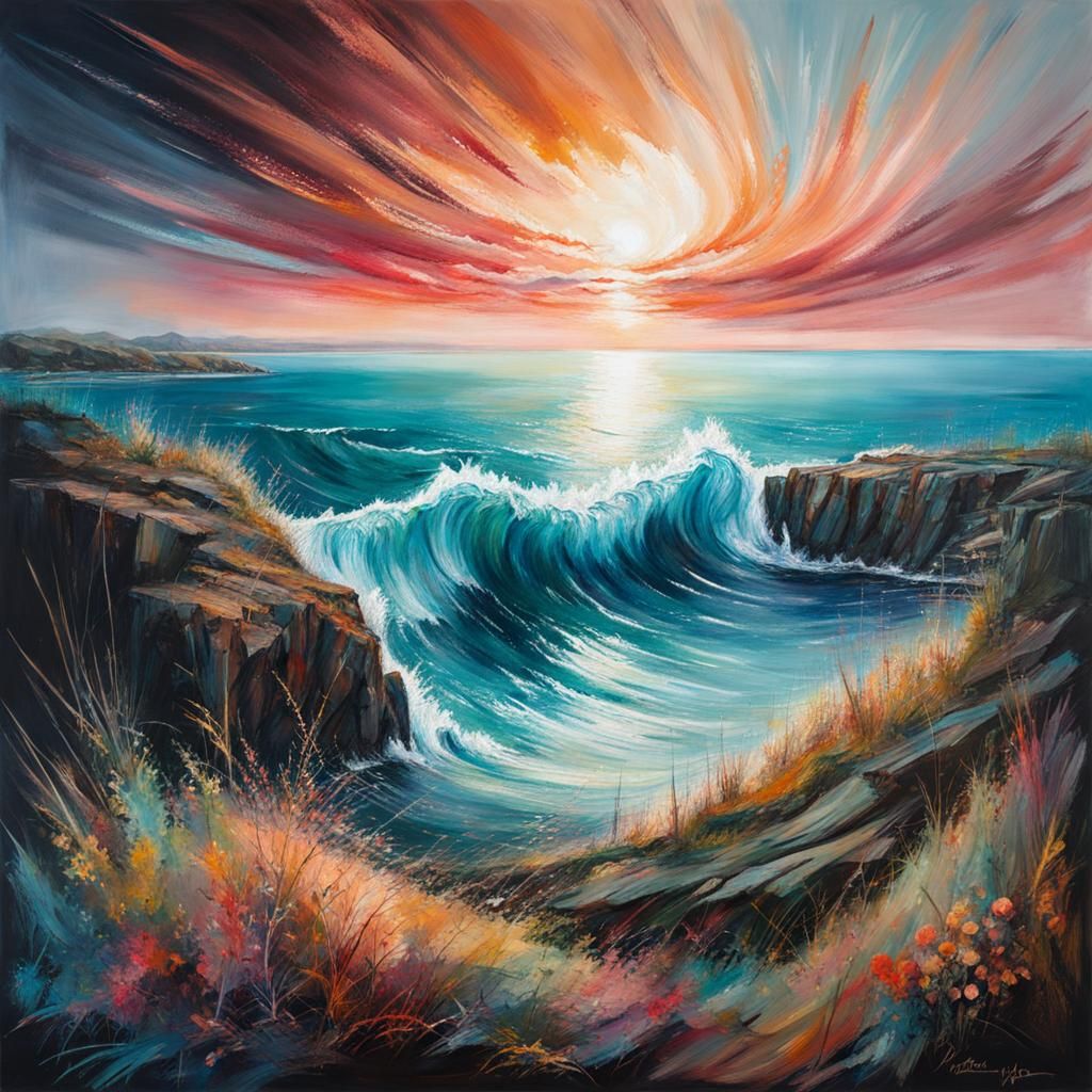 Seascape in Chalk Art with Analogous Colors