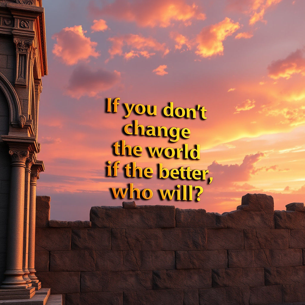 Inspirational Quote on Ancient Wall at Sunset