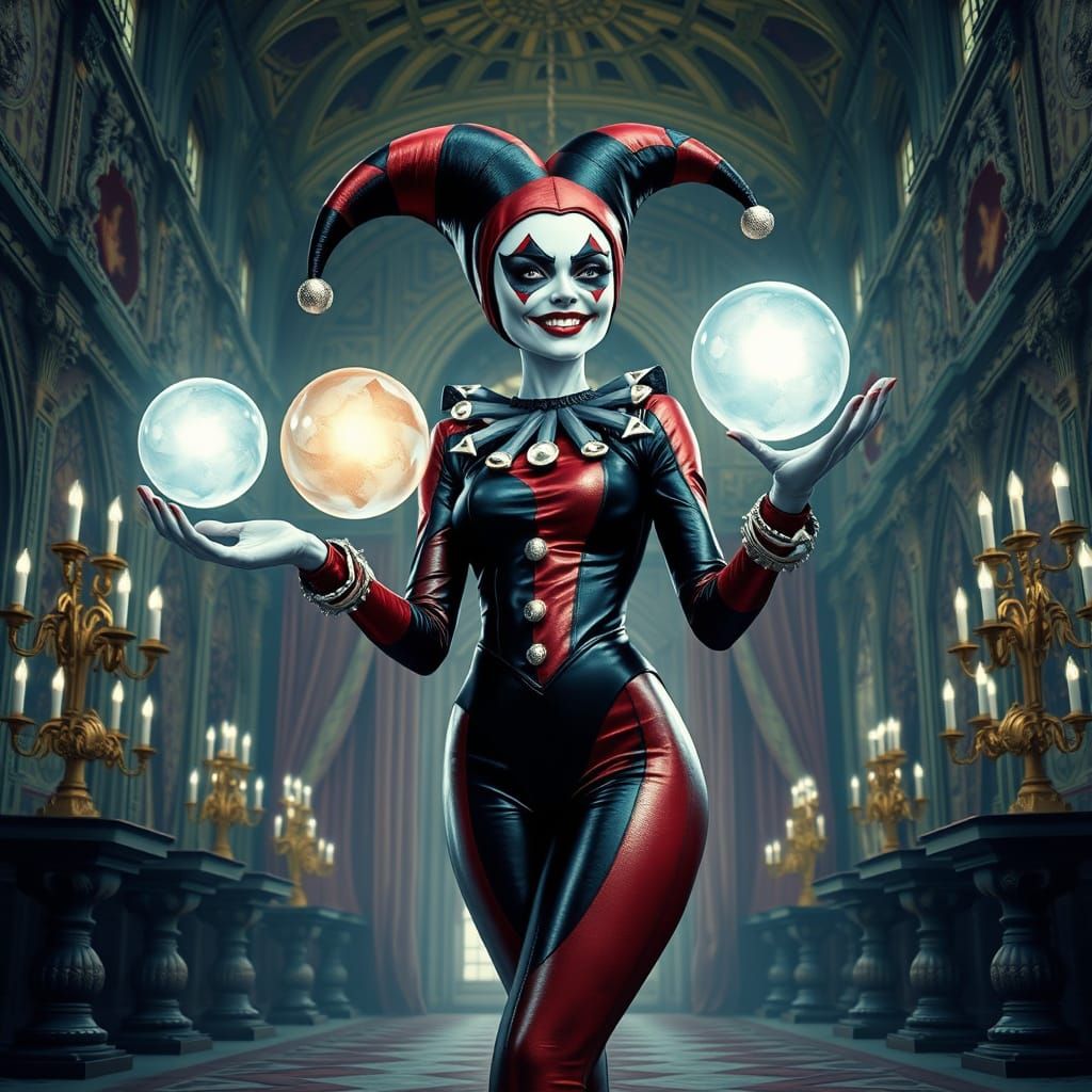 Tim Burton-Inspired Jester Woman in Whimsical Airbrush Art
