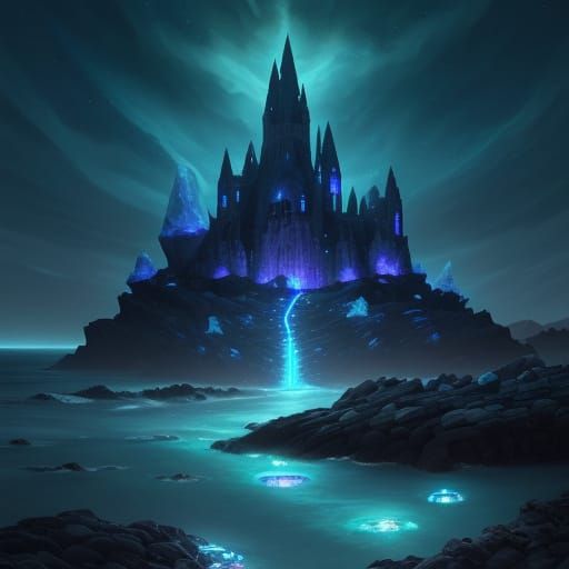 Stone Trolls Guard Crystalline Beach in Fantasy Art