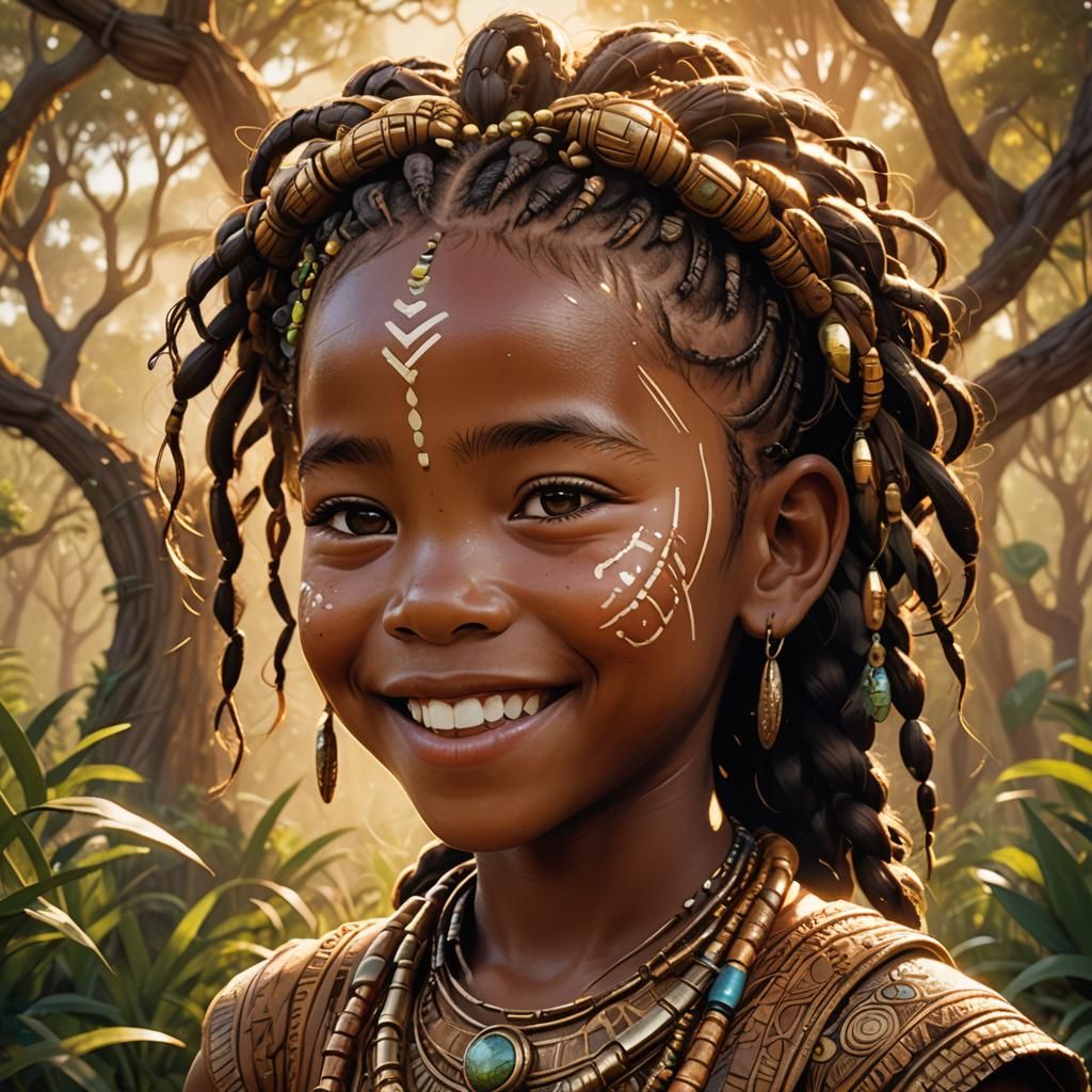 Khoi-San Child Portrait in Afrofuturist Pixar Style