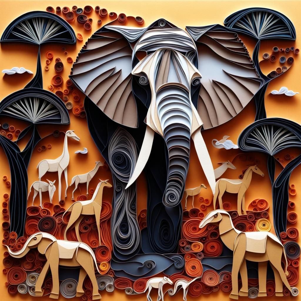 Surreal Quilled African Safari Landscape