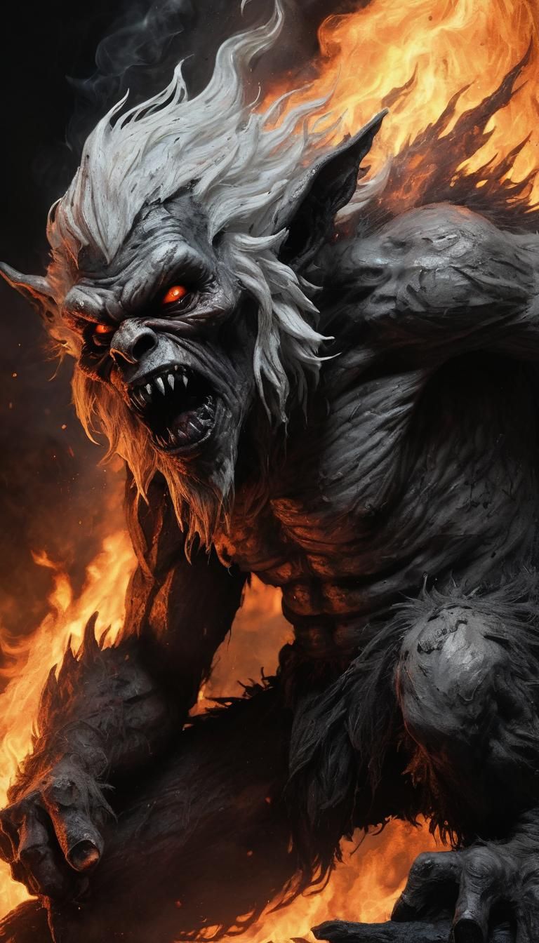 Wraths Spectrum: Mouth into the fire-swallow Hells-(succuba:1.5). Hobgoblin yeti; contorted, grotesque (incubus:1.3)" Sa...