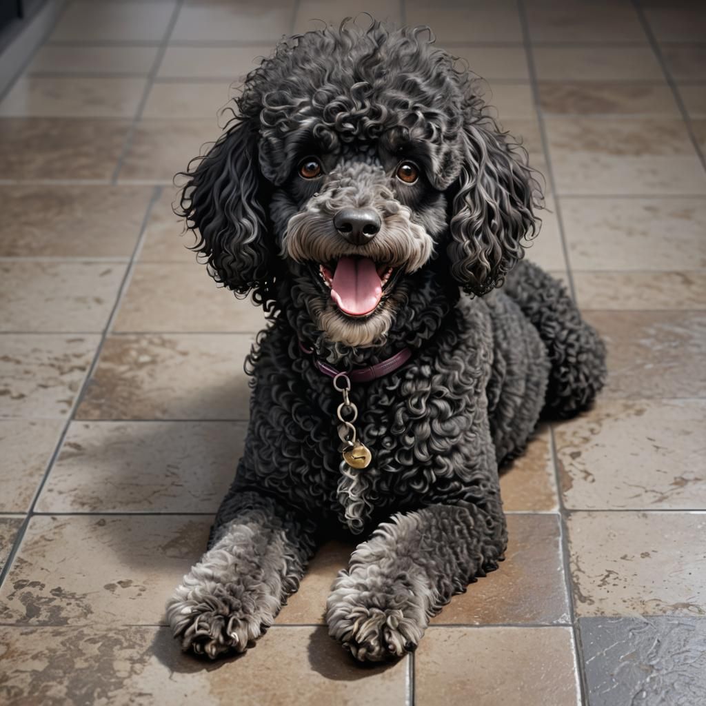 Black Poodle Relaxing: 3D Anime Art