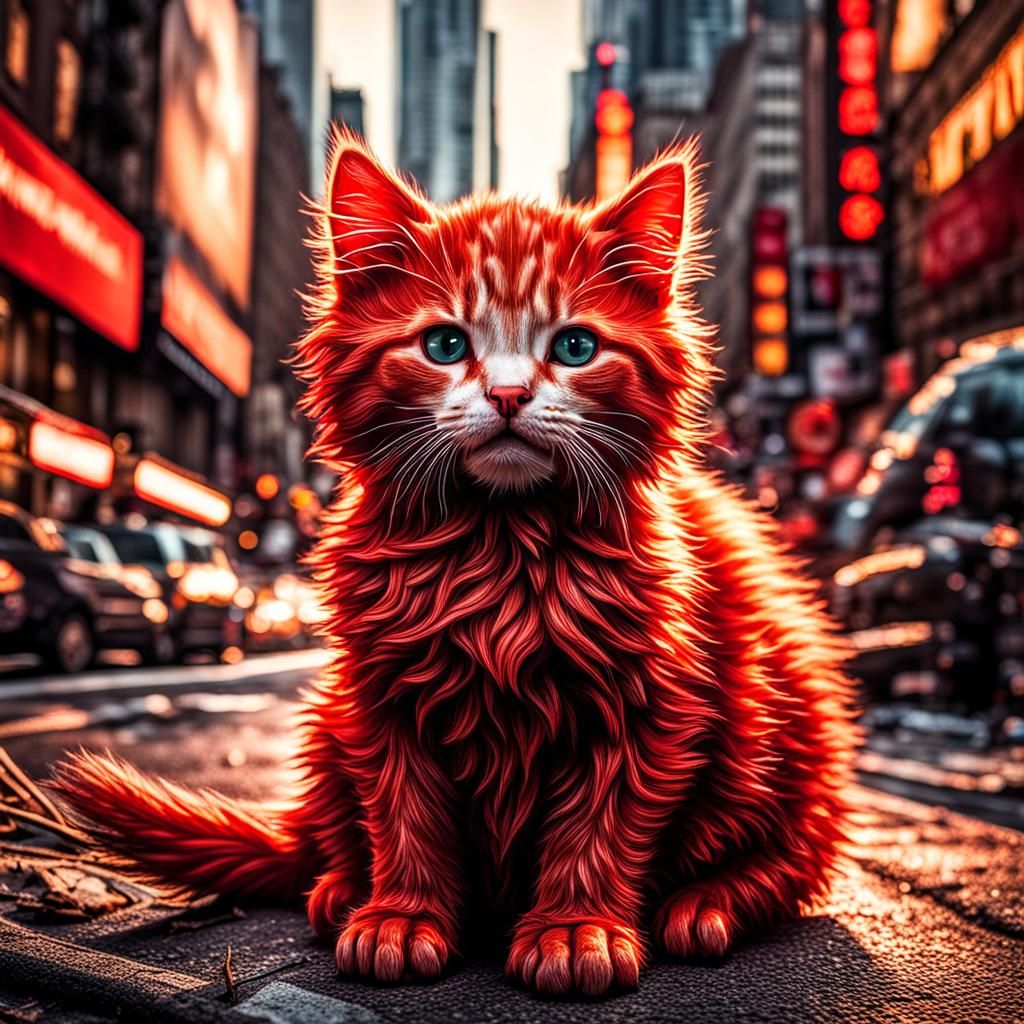 Lost Red Kitten in New York: Hyperrealistic Image