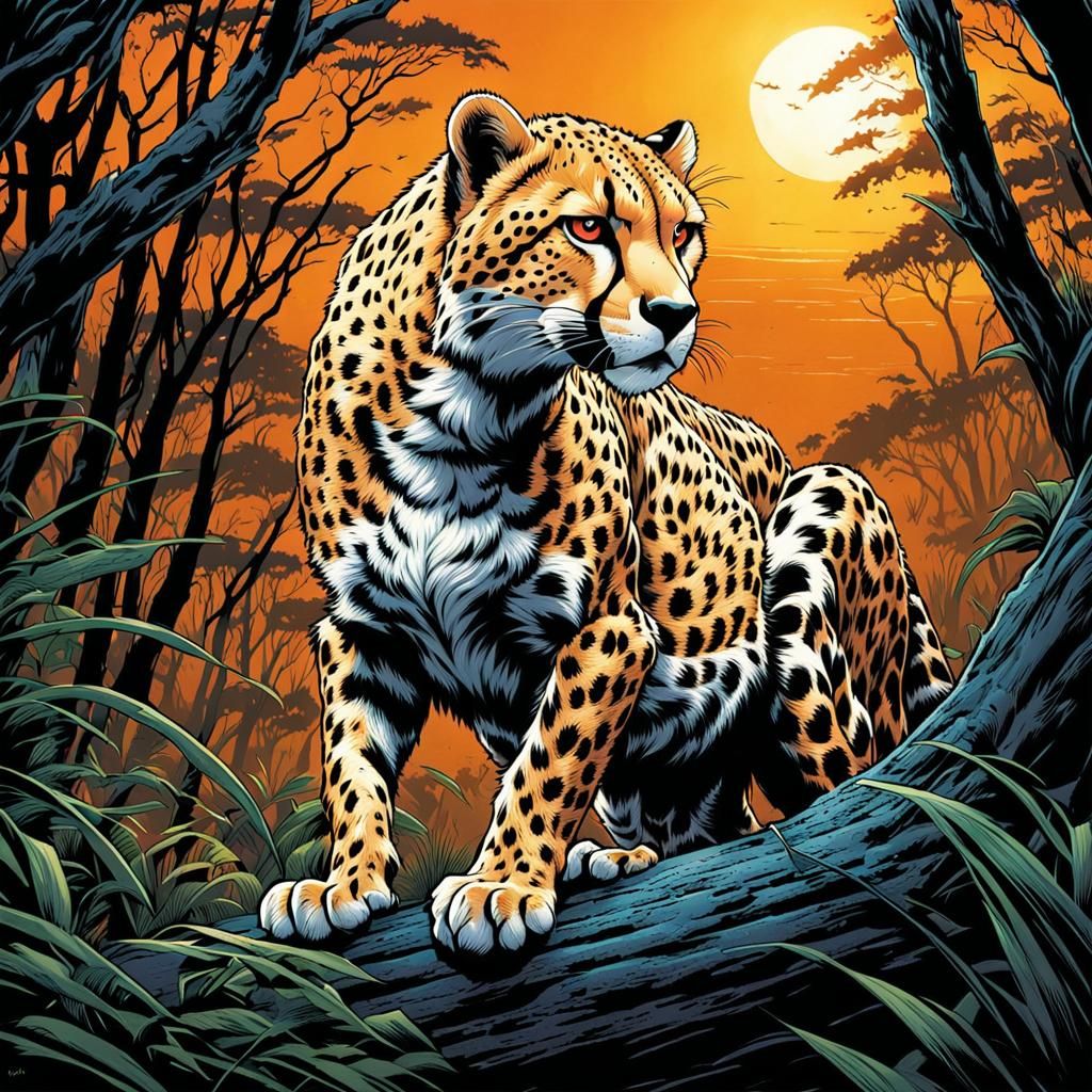 Cheetah in Comic Book Art Style