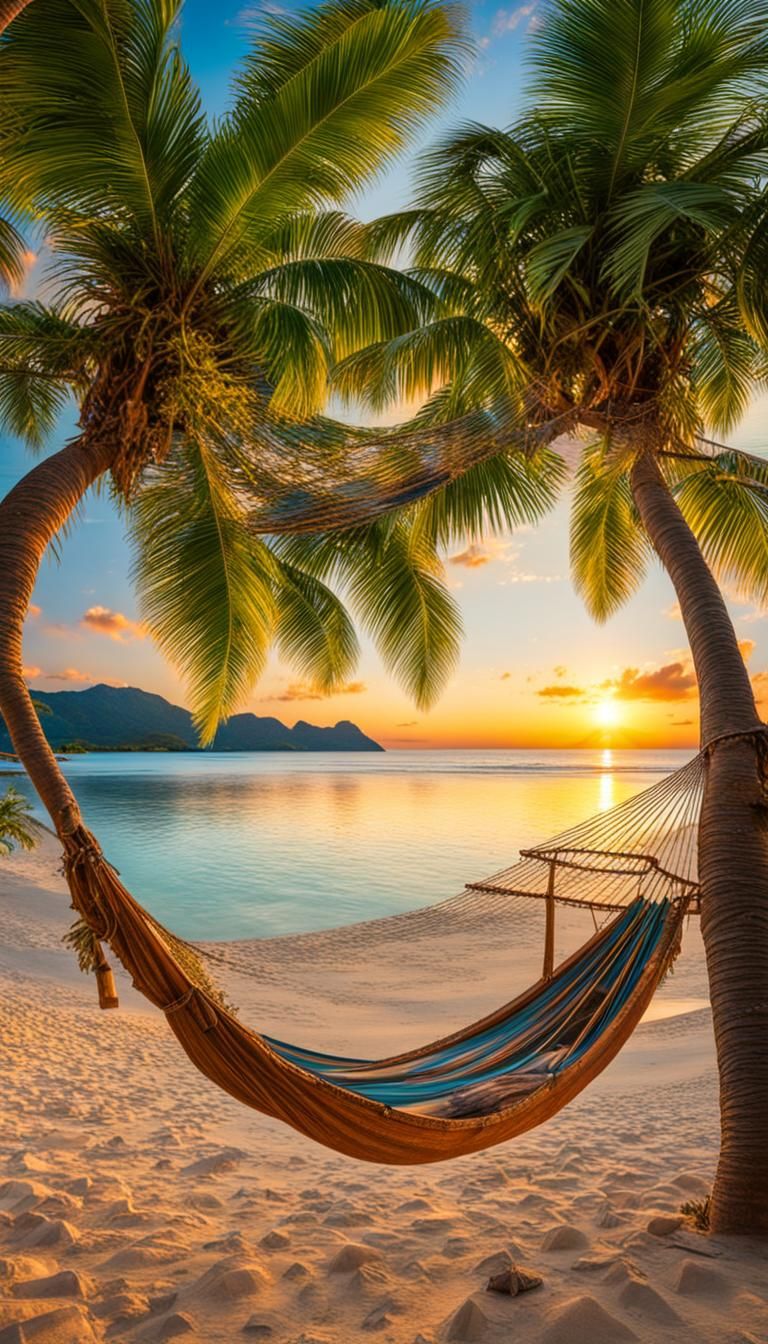 Tropical Island Sunset with Vibrant Landscape