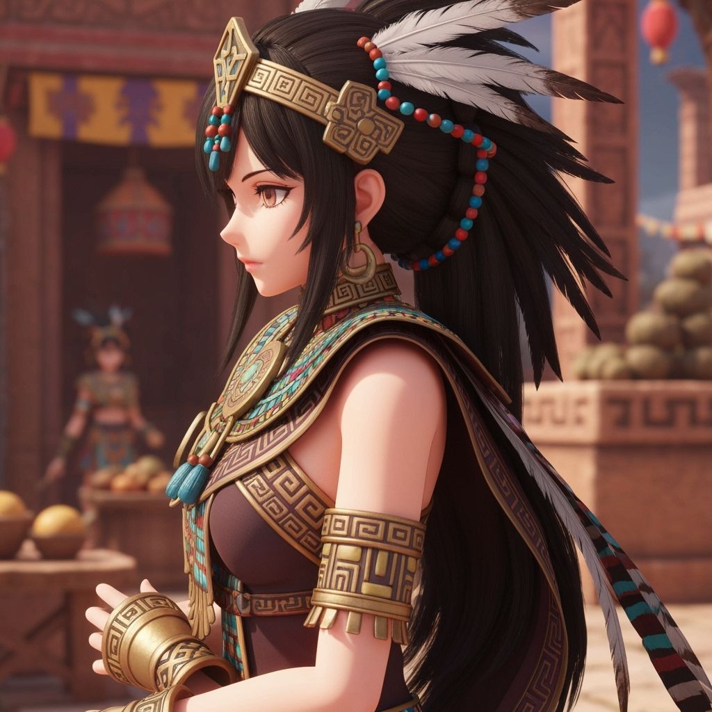 Aztec Woman in Anime Style with Detailed Textures
