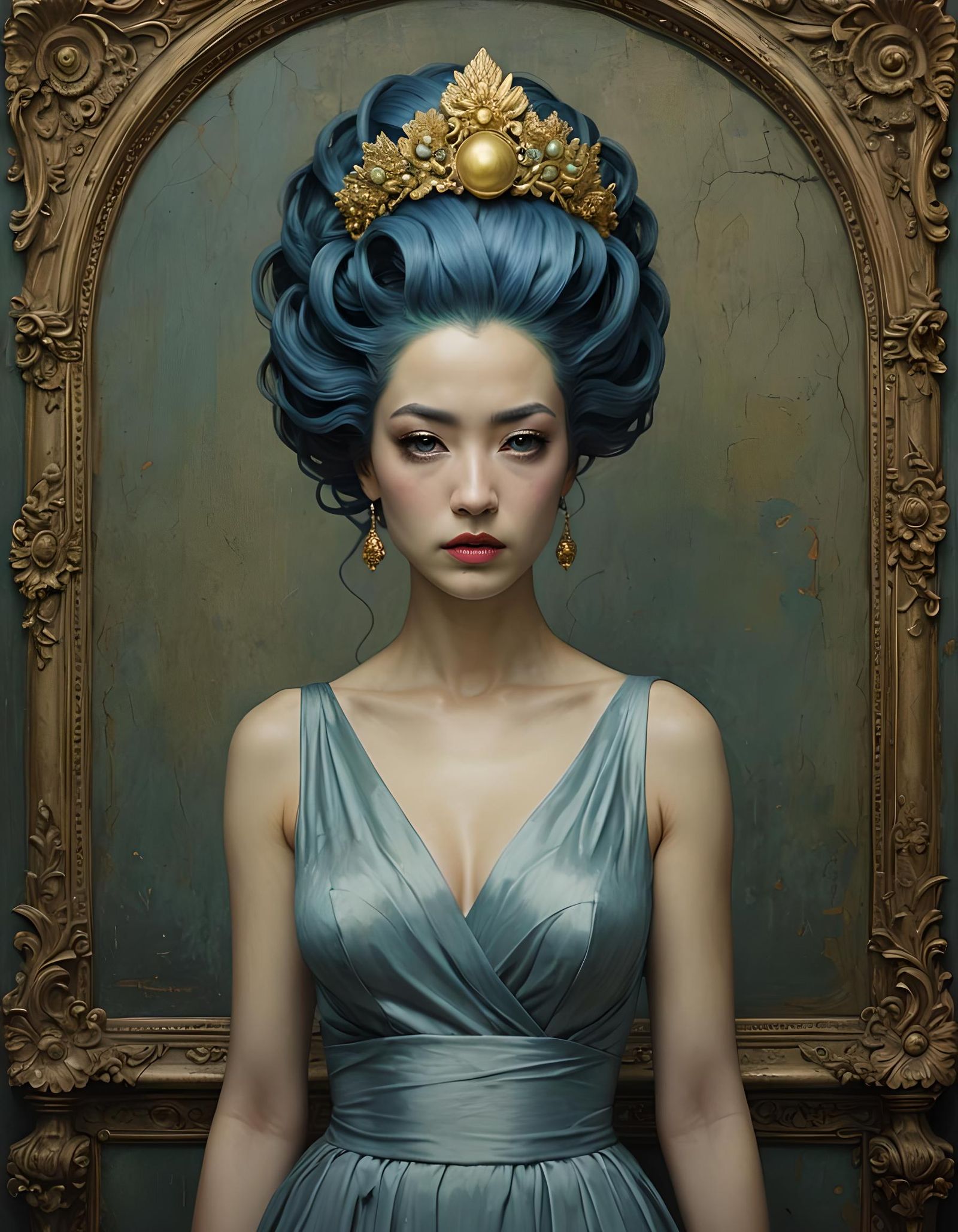 Goddess with Flowing Blue Hair Digital Portrait