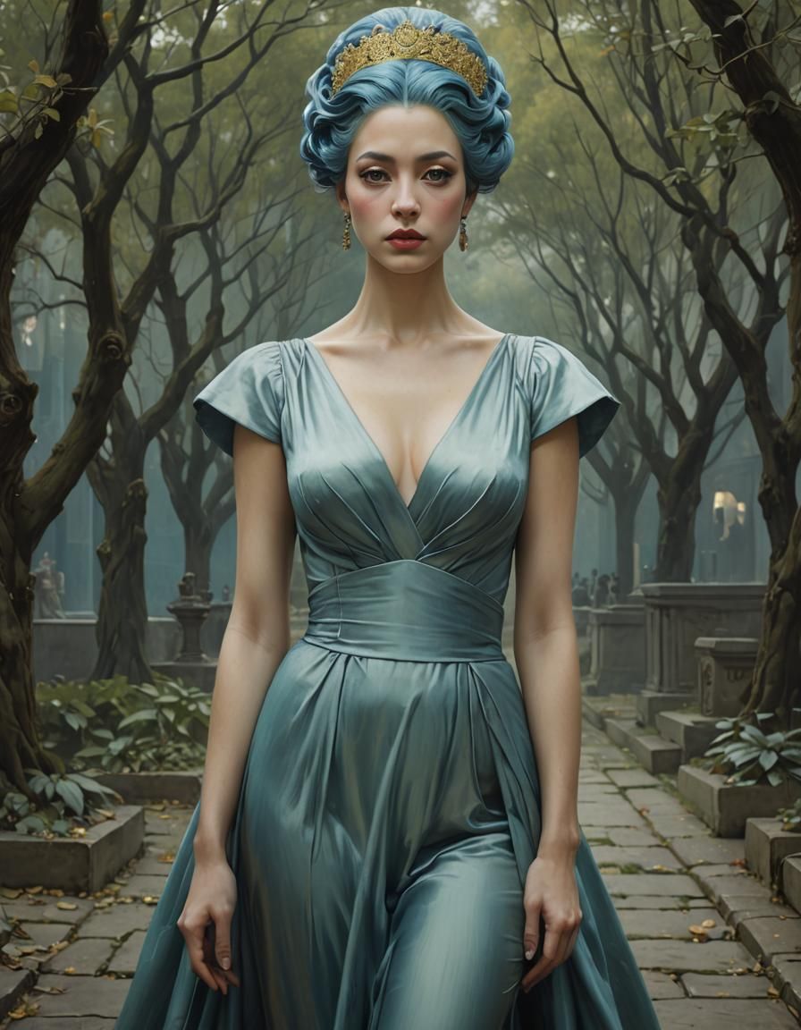 Goddess with Flowing Blue Hair Portrait