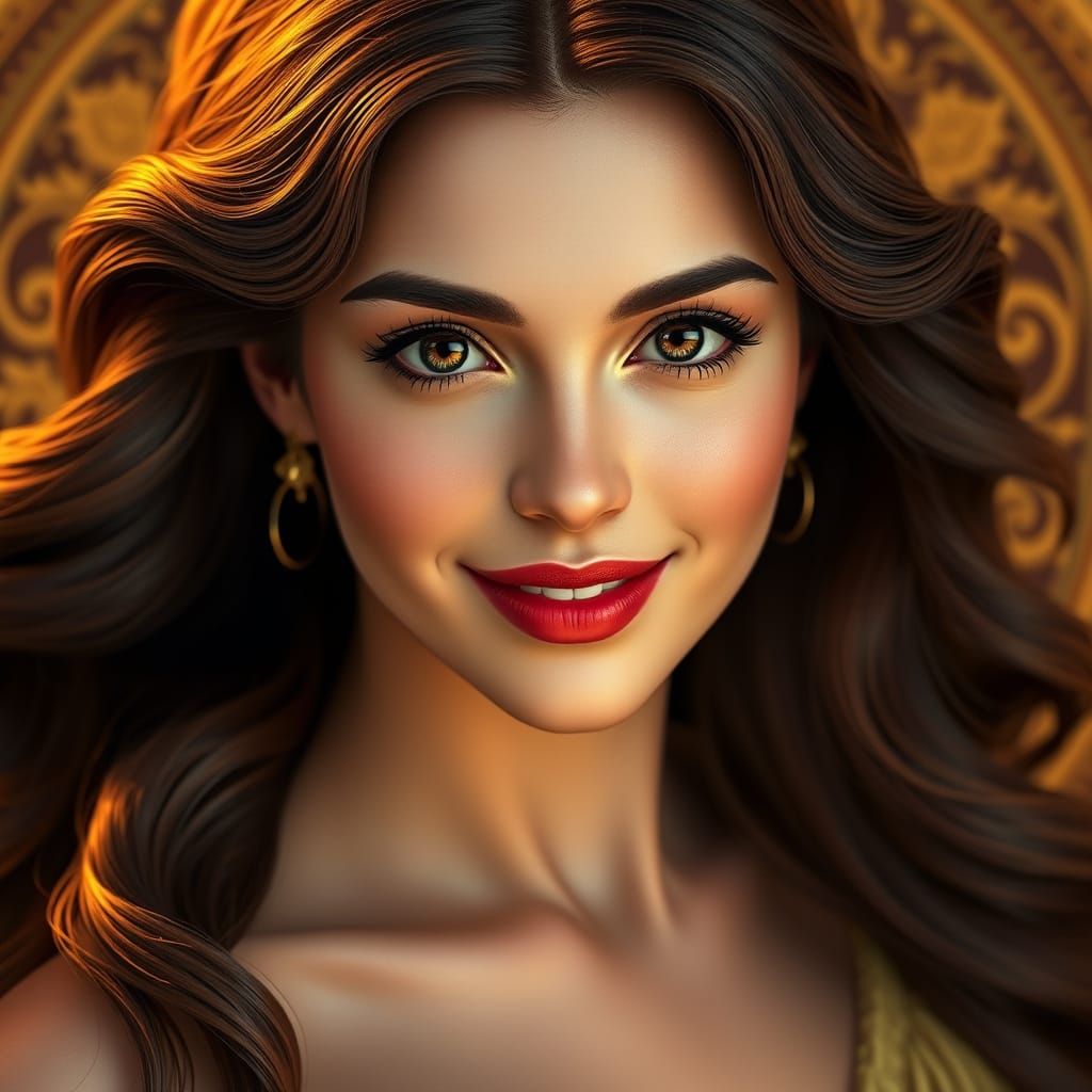 Elegant Woman with Captivating Smile in Art Nouveau Style